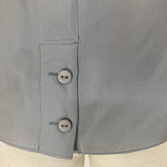 Tibi gray silk tie front top, womens 12 round neck short sleeve tie front blouse - Picture 6 of 8